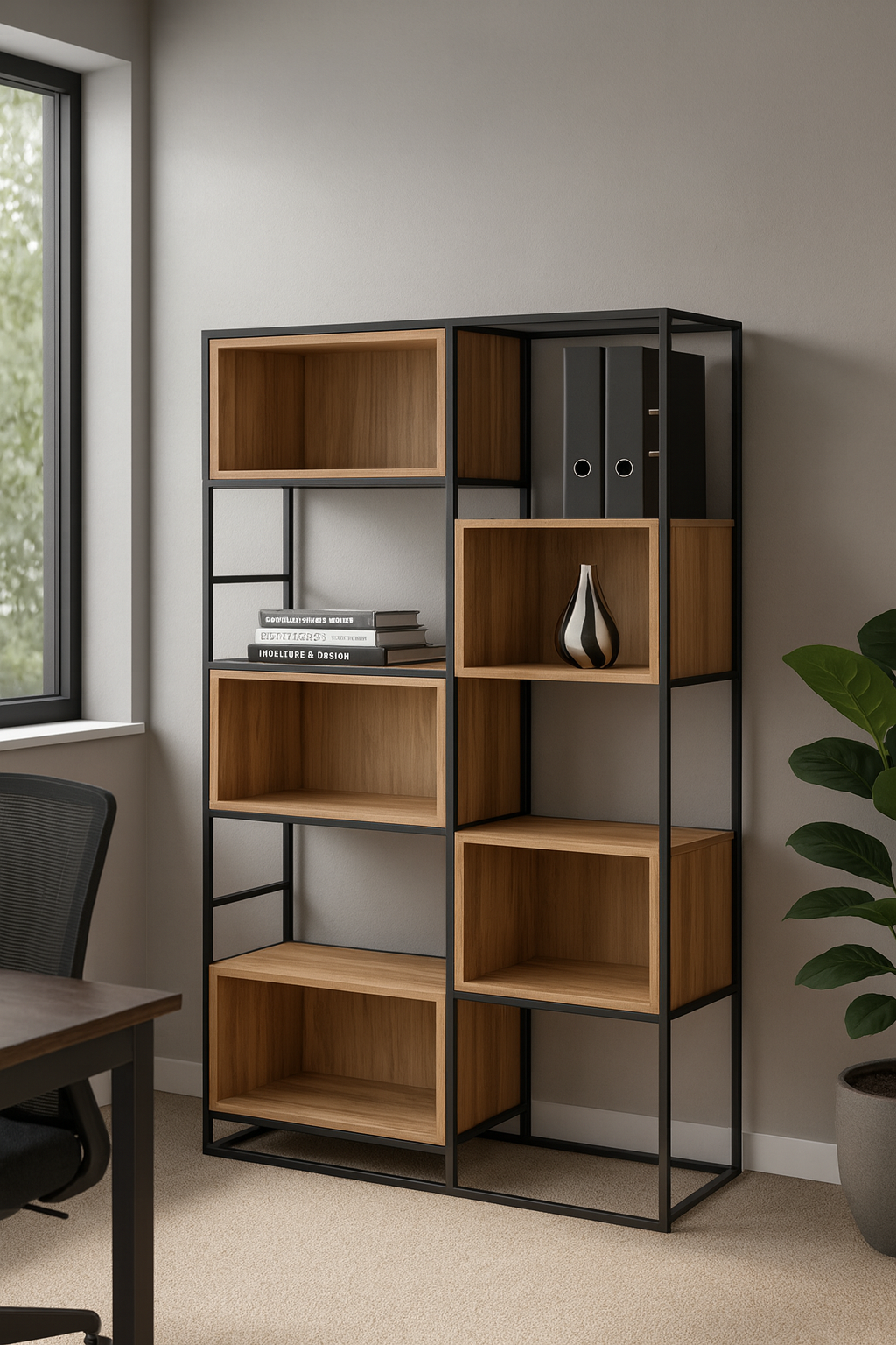 Regał biurowy drewniany – klasyczne wyposażenie biura.