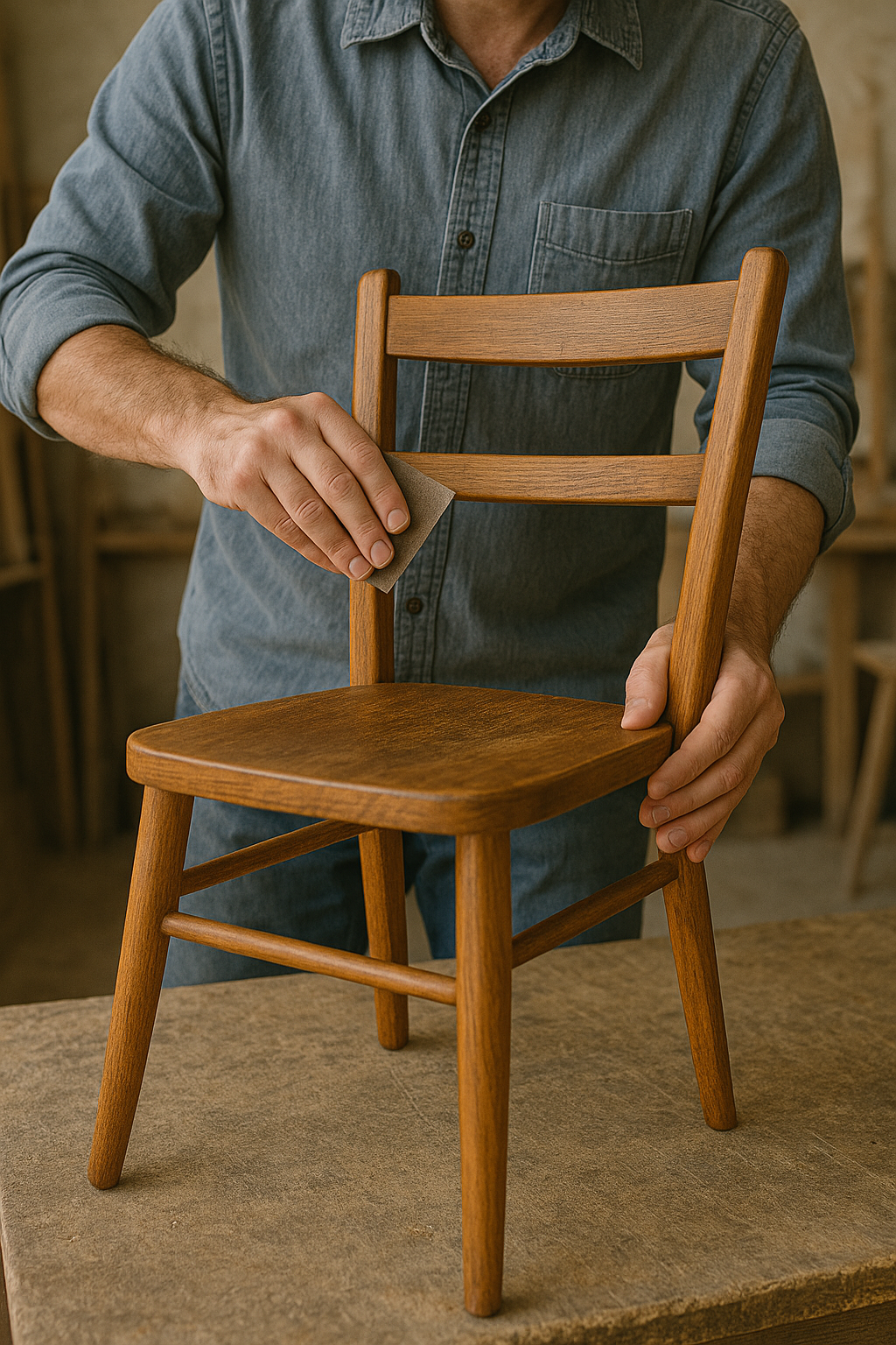 Renowacja krzesła drewnianego – odświeżenie i naprawa.