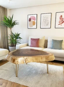 Designerski stolik kawowy z plastra drewna – McKapka