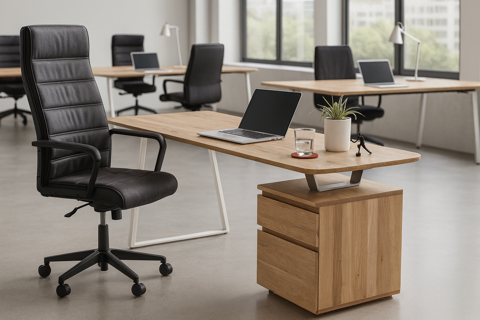 Biurko drewniane na wymiar z litego dębu – idealne do pracy i nauki.