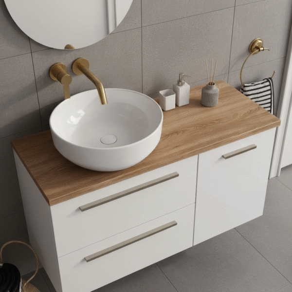 Blat do łazienki drewniany na wymiar – lity, naturalny blat dębowy