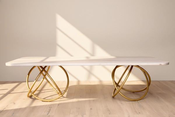 Stół dębowy ENKLAWA – elegancki stół z jasnego drewna dębowego i złotymi nogami