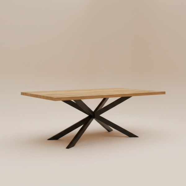 Stół dębowy FLORIANKA – loftowy stół z litego dębu i czarnych metalowych nóg