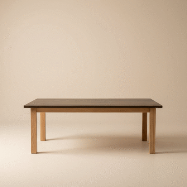 Stół FLOSTO – blat z czarnego dębu i klasyczna dębowa podstawa