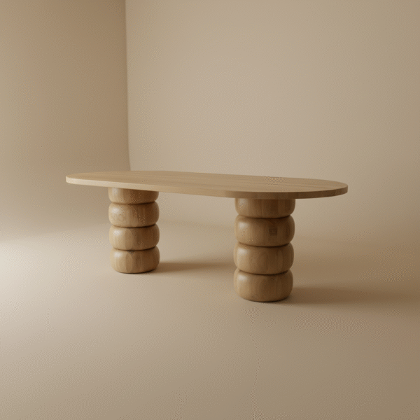 Stół dębowy GALICJA – elegancki półokrągły blat, styl japandi