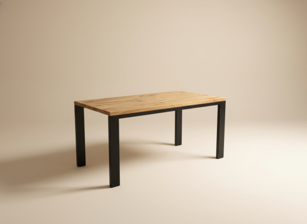 Stół GONT – naturalny dębowy blat i czarne metalowe nogi