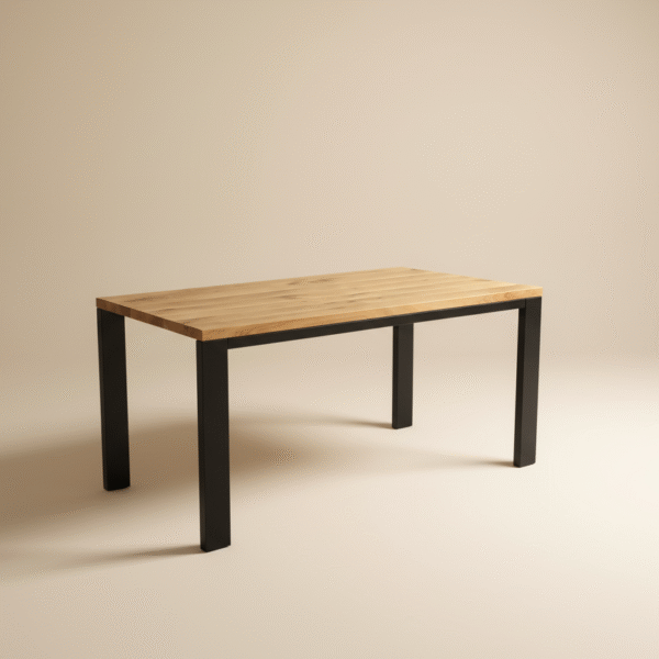 Stół GONT – naturalny dębowy blat i czarne metalowe nogi