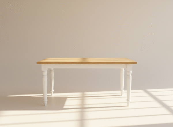 Stół JESIOŁKA – jasny dąb, toczone nogi w kolorze białym, styl hamptons