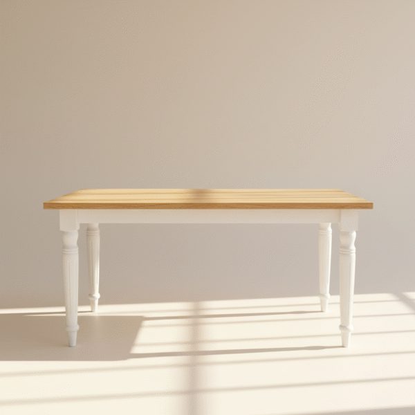 Stół JESIOŁKA – jasny dąb, toczone nogi w kolorze białym, styl hamptons