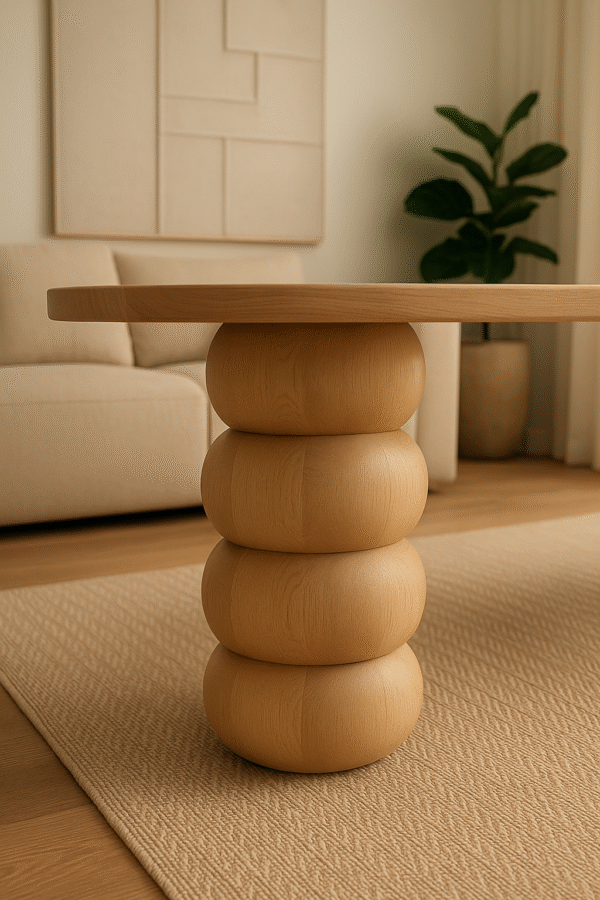 Stół GALICJA – designerski stół z dębowym blatem i nogami w kształcie połączonych kul