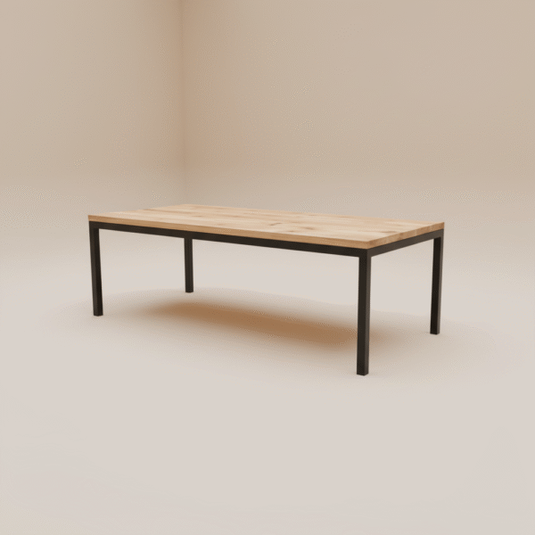 Stół LUBENO – dębowy blat, czarne nogi metalowe, styl industrialny