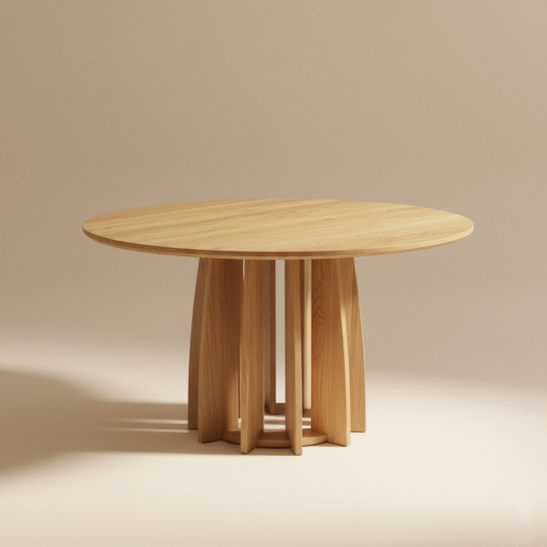 Stół dębowy MILA – okrągły blat z litego dębu i nogi z lameli