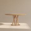 Stół dębowy NOMU – półokrągły blat i nogi metalowe w różowym złocie