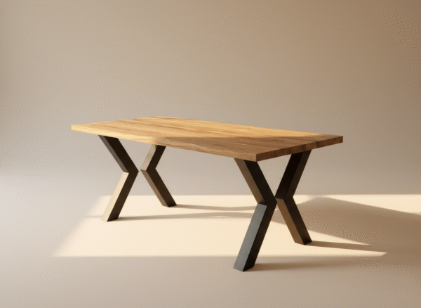 ALT: Stół dębowy NUBO – drewniany blat i czarne stalowe nogi, styl minimalistyczny