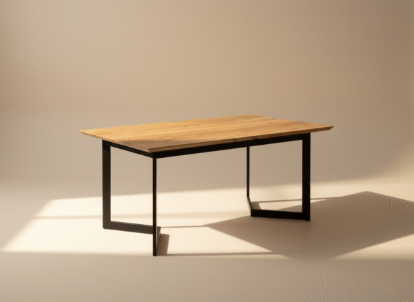 Stół dębowy POLIK – drewniany blat i czarne stalowe nogi, styl skandynawski