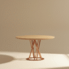 Stół NOMU – półokrągły blat dębowy i nogi w kolorze różowego złota