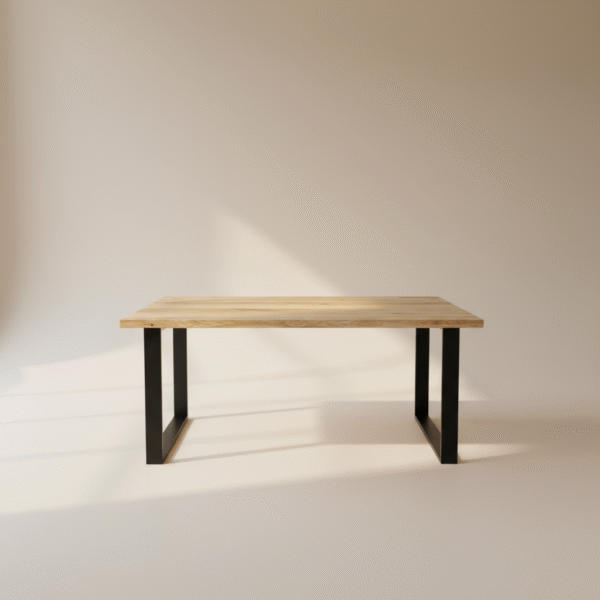 Stół dębowy SAN – naturalny blat dębowy, czarne metalowe nogi