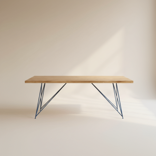 Stół SANNA – loftowy design, dębowy blat i czarne metalowe nogi