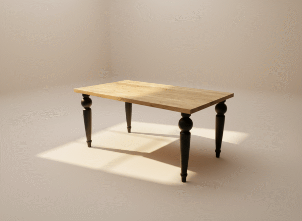 Stół SOLINA – dębowy blat i czarne toczone nogi, styl glamour