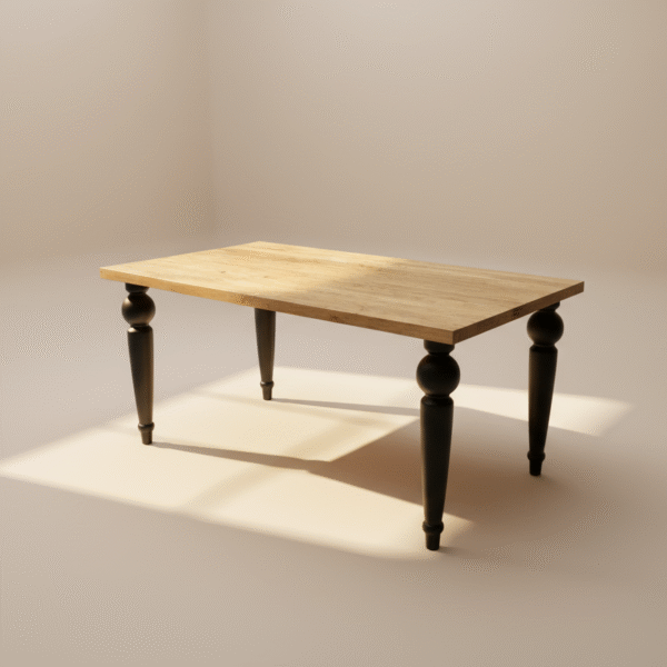 Stół SOLINA – dębowy blat i czarne toczone nogi, styl glamour