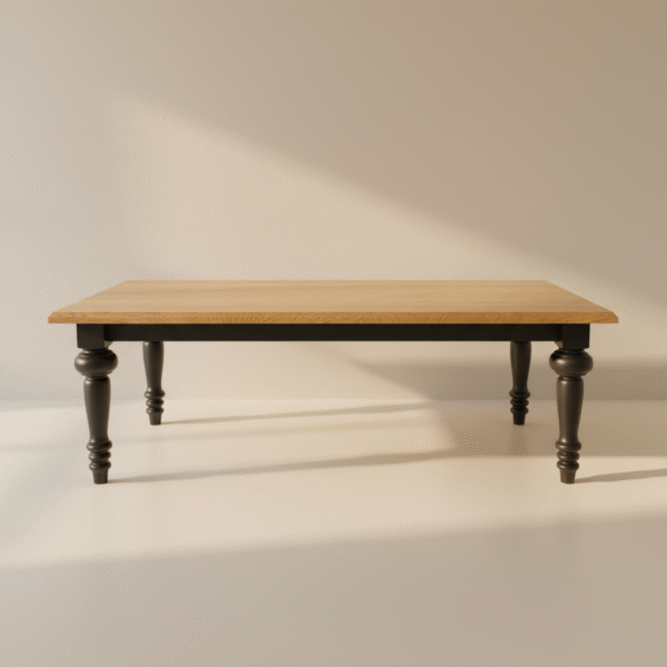 Stół WIERCH – dębowy blat i czarne, toczone nogi w stylu glamour