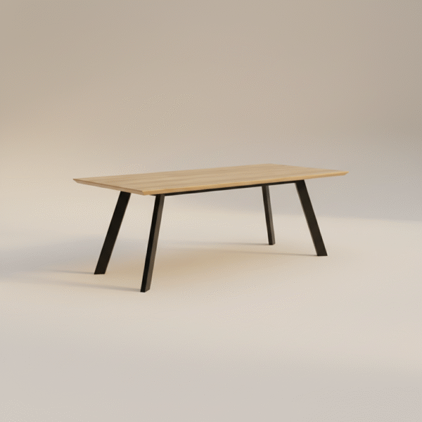 Stół KNIEJA – dębowy blat z sękami i nowoczesna metalowa podstawa, styl premium