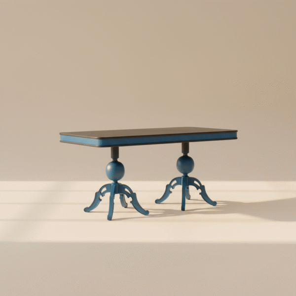 Stół ORLIK – designerski stół dębowy w niebieskim kolorze z ozdobnymi nogami