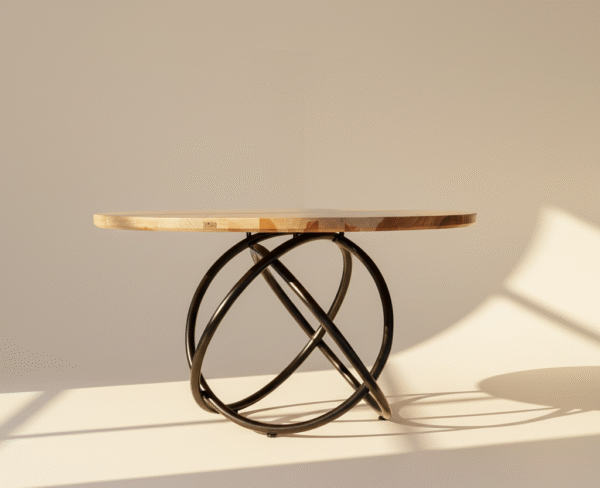 Stół drewniany MARON – klasyczny stół z okrągłym drewnianym blatem na metalowych nogach