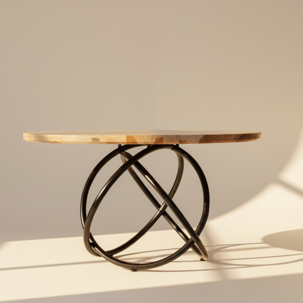 Stół drewniany MARON – klasyczny stół z okrągłym drewnianym blatem na metalowych nogach