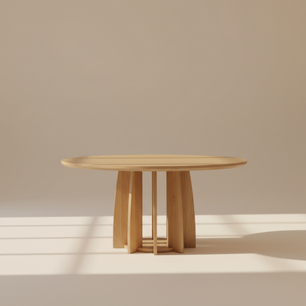 Stół drewniany MILA – okrągły blat dębowy i nogi z lameli