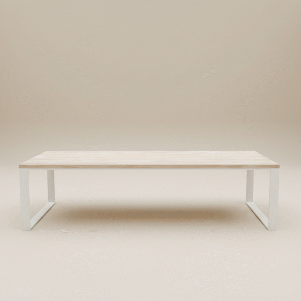 Stół SIGŁA – drewniany blat i białe metalowe nogi, styl skandynawski