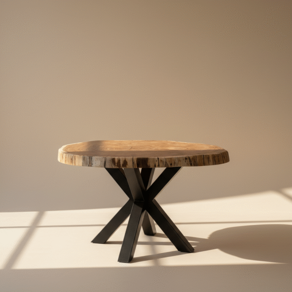 Stół egzotyk LEŚNIK – blat z pnia drzewa, nogi metalowe, styl klasyczny