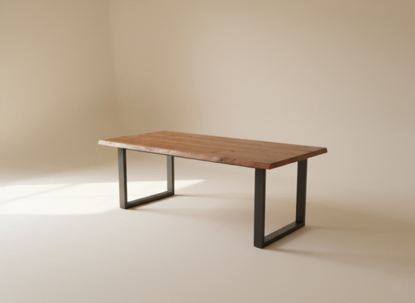 Stół KOBUZ – naturalny drewniany blat i czarne nogi z metalu, styl industrialny