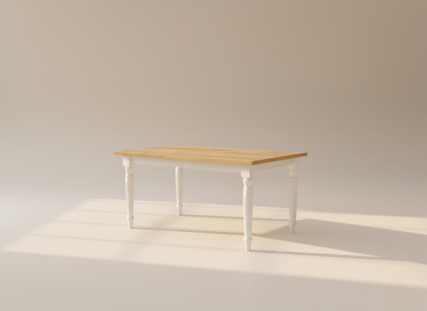 Stół JESIOŁKA – jasny blat dębowy i białe, toczone nogi w stylu hamptons