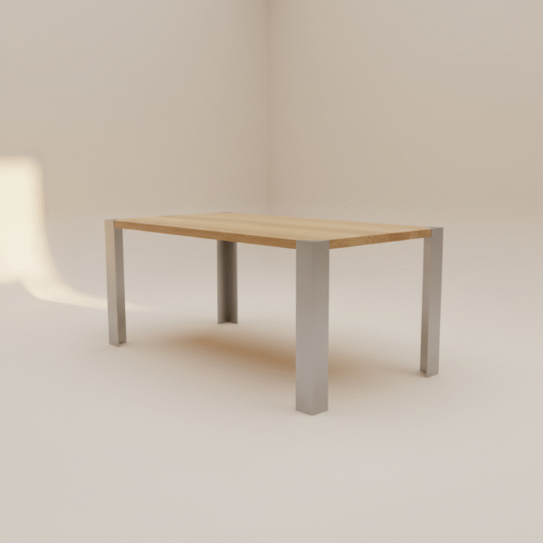 Stół TRAWERN – loftowy stół z dębowym blatem i szarymi, stalowymi nogami