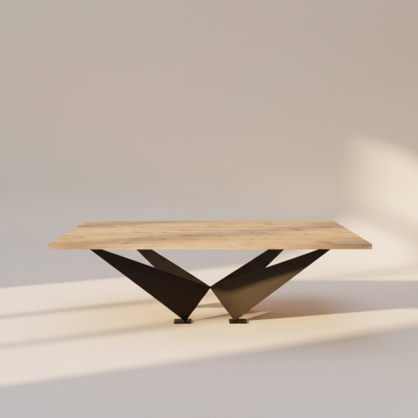 Stół FAGO – luksusowy stół z dębu szczotkowanego z sękami, metalowa podstawa