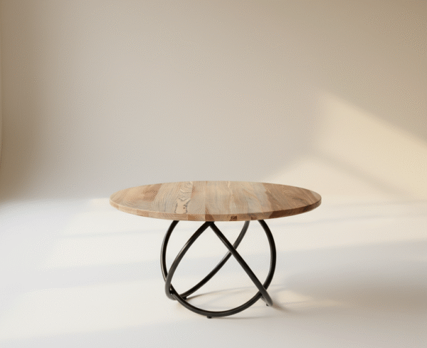 Stół drewniany MARON – klasyczny stół z okrągłym blatem i metalowymi nogami