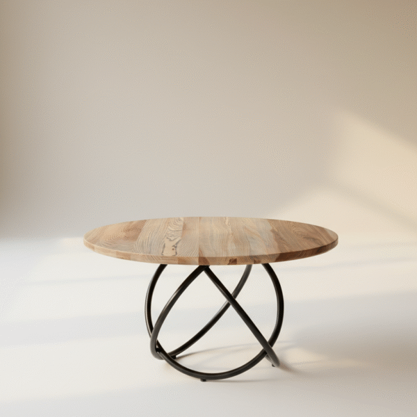 Stół drewniany MARON – klasyczny stół z okrągłym blatem i metalowymi nogami