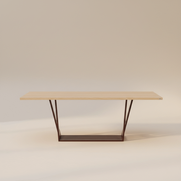 Stół RYDZ – nowoczesny stół z dębowym blatem i bordową metalową podstawą