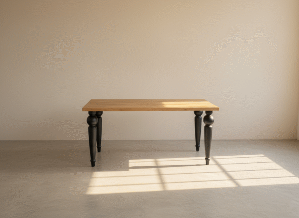 Stół SOLINA – nowoczesny stół z dębowym blatem i czarnymi, toczonymi nogami