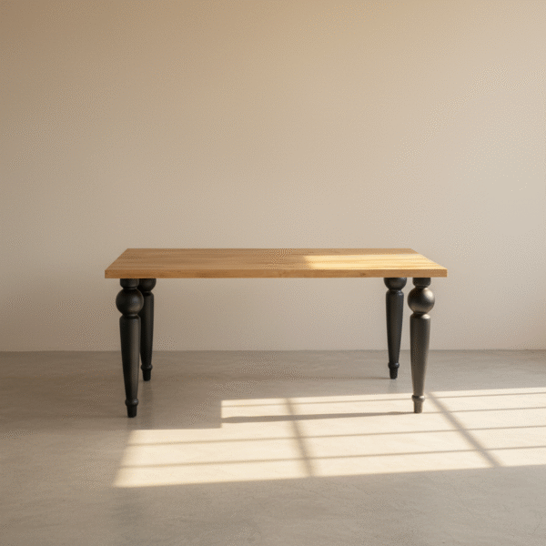 Stół SOLINA – nowoczesny stół z dębowym blatem i czarnymi, toczonymi nogami