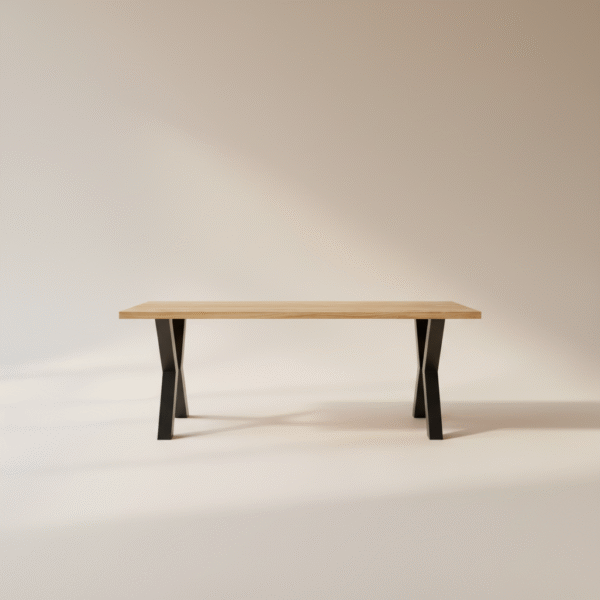 Stół NUBO – industrialny stół z dębowym blatem i czarnymi nogami X