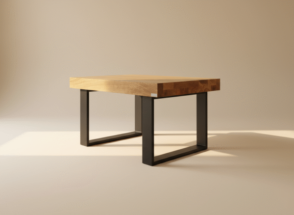 Stolik drewniany ZOR – naturalny blat, czarne metalowe nogi