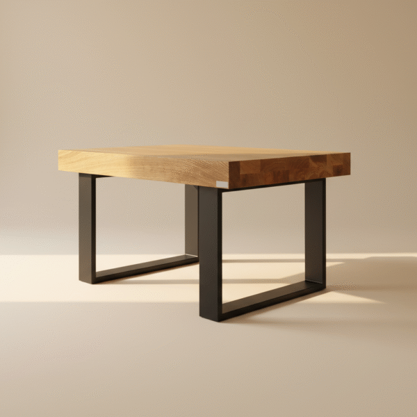 Stolik drewniany ZOR – naturalny blat, czarne metalowe nogi