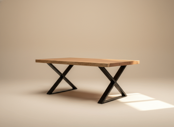 Stolik kawowy SĘKACZ – drewniany blat i metalowe nogi, klasyczny design