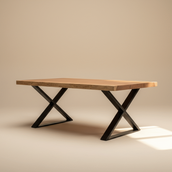 Stolik kawowy SĘKACZ – drewniany blat i metalowe nogi, klasyczny design