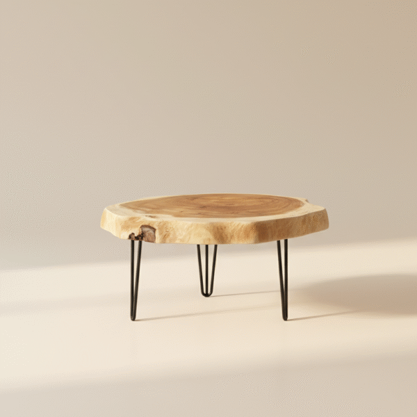 UNO – stolik z drewnianym blatem i stalową podstawą, styl industrialny