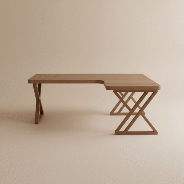 Biurko JAGODA – dębowe biurko w literę L z nogami w kształcie X, styl nowoczesny