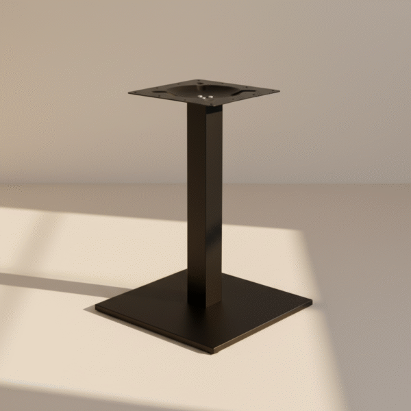 Noga KROSNA – czarna metalowa noga do stolika, kwadratowa podstawa, restauracja