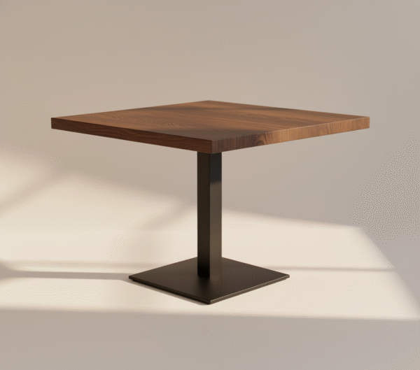 Stolik KROSNA – stalowa noga, kwadratowa podstawa, drewniany blat, styl industrialny